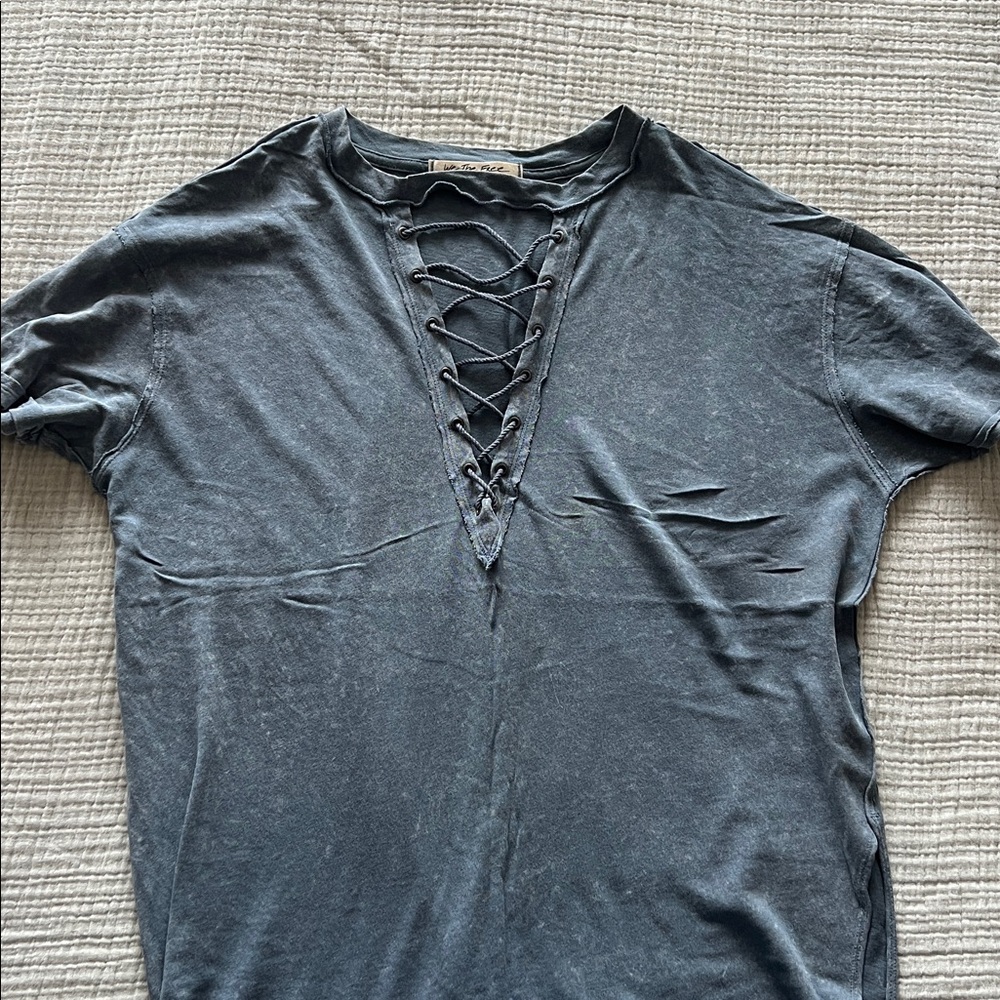 Free people Blue Gray Lace-Up T-Shirt